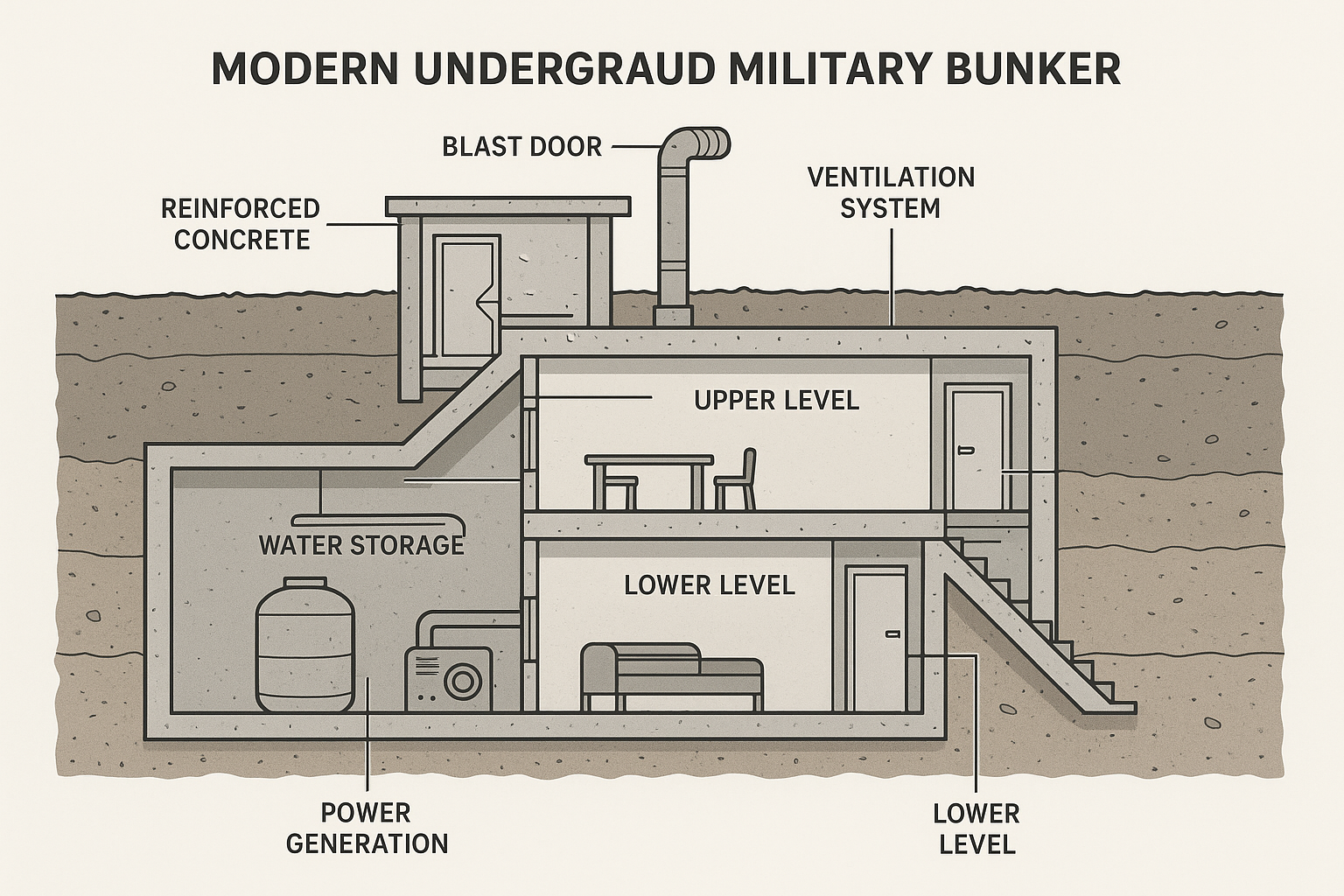 Cross-Section Diagram of a Modern Underground Military Bunker