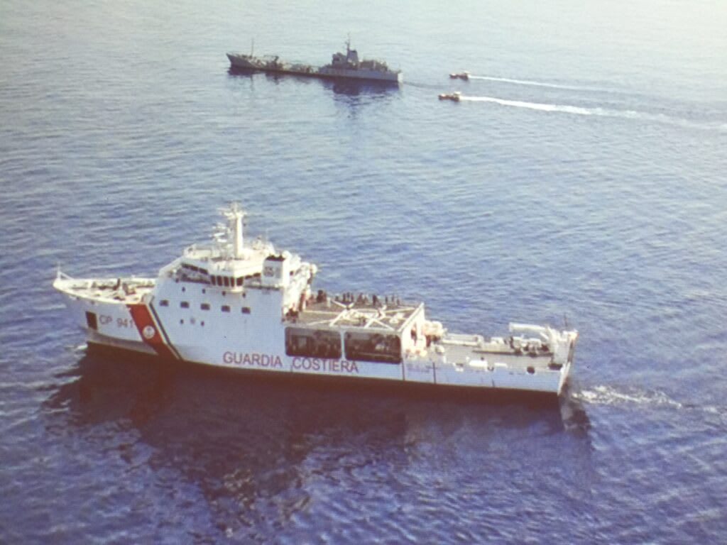 An Italian Coast Guard vessel during a maritime operation, likely related to counter-proliferation efforts.