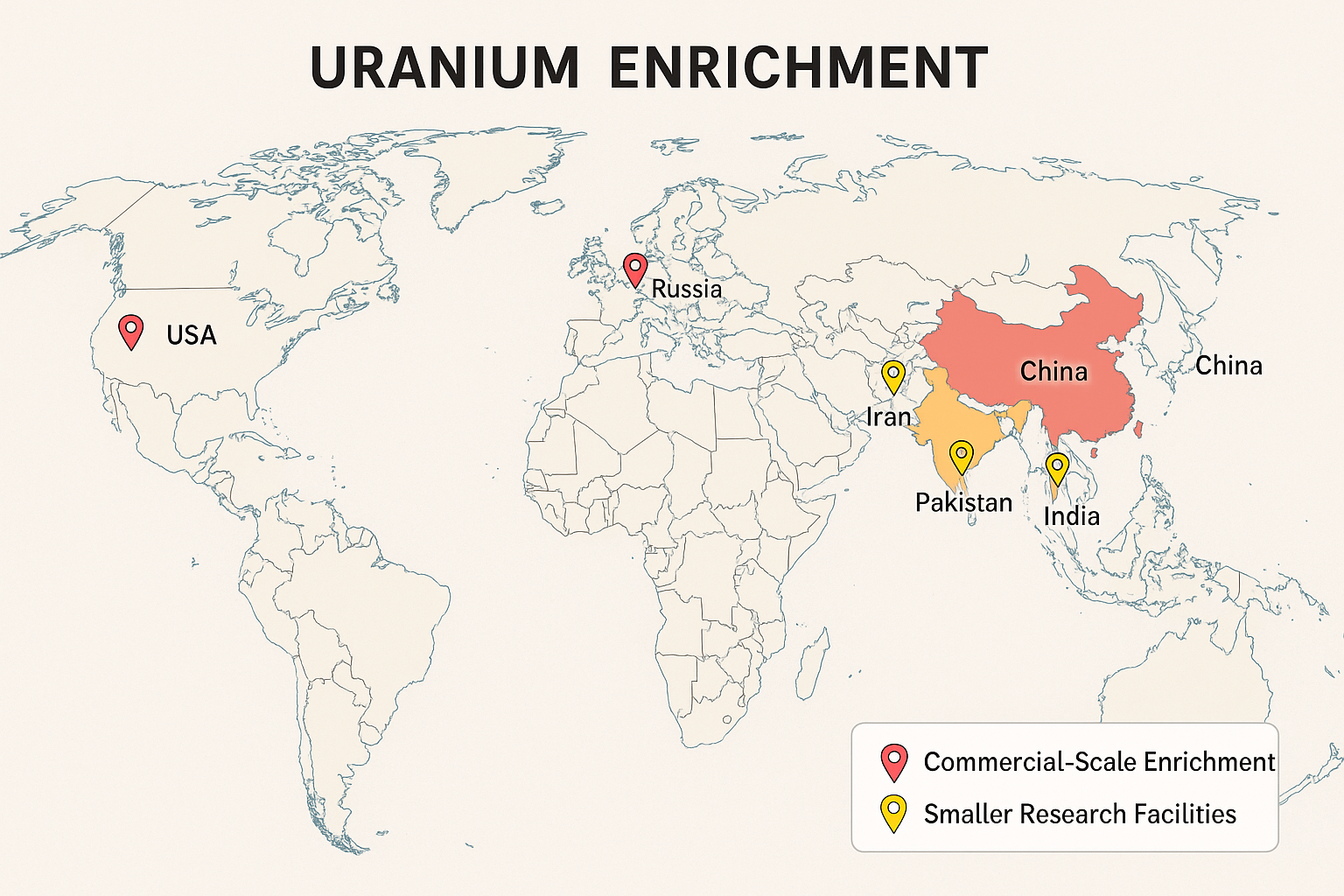 Global distribution of uranium enrichment facilities